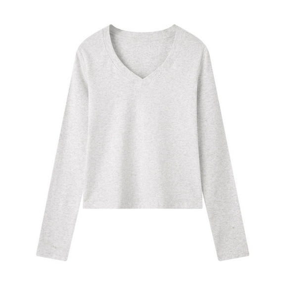 PNTUTB Women's Casual Fashion Solid Color V-Neck Long Sleeve Oversized Comfortable Top