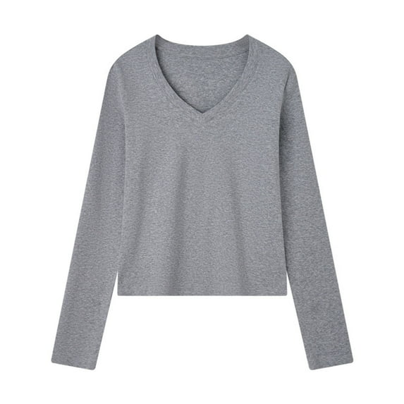 PNTUTB Women's Casual Fashion Solid Color V-Neck Long Sleeve Oversized Comfortable Top