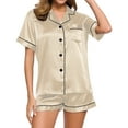 thumbnail image 1 of PNTUTB Women's Casual Homewear Solid Color Collared Button Pocket Short Sleeve Top with Elastic Waist Shorts Pajama Set, 1 of 6