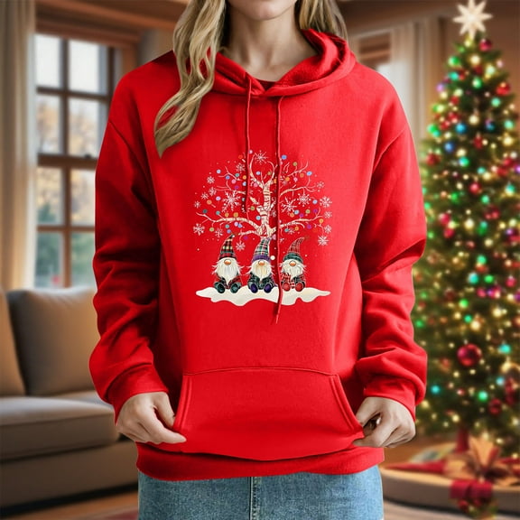 PNTUTB Women's Casual Long Sleeve Christmas Prints Loose Pullovers Hoodies Drawstring Fashion Sweatshirts with Pocket