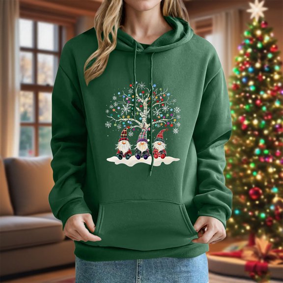 PNTUTB Women's Casual Long Sleeve Christmas Prints Loose Pullovers Hoodies Drawstring Fashion Sweatshirts with Pocket