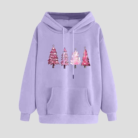 PNTUTB Women's Casual Long Sleeve Hoodies Fashion Christmas Print Drawstring Pullover Sweatshirts with Pocket