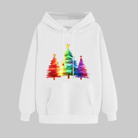 PNTUTB Women's Casual Long Sleeve Pocket Hoodies Fashion Christmas Print Drawstring Pullover Sweatshirts