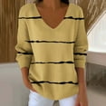 thumbnail image 1 of PNTUTB Women's Casual Loose Fit Fashion Striped Print V-Neck Comfortable Long Sleeve Top&Flash Picks, 1 of 6