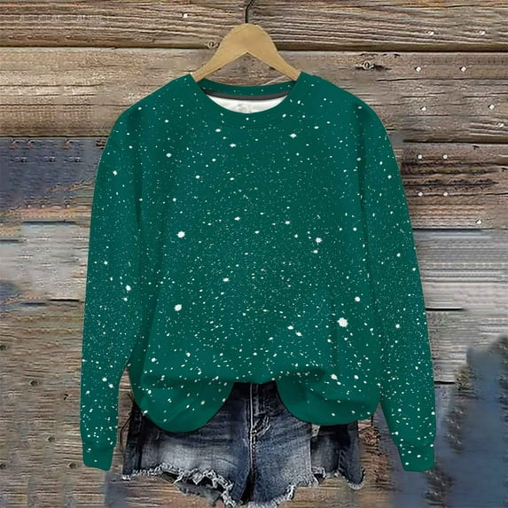 PNTUTB Women's Casual Oversized Crewneck Long Sleeve Fashionable Shimmering Print Pullover Sweatshirt