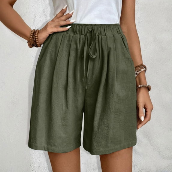 PNTUTB Women's Casual Solid Color Breathable Elastic Waist Drawstring Comfortable Shorts with Pockets