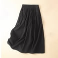thumbnail image 1 of PNTUTB Women's Casual Solid Color Cotton Linen Blend Pleated Elastic Waist Button Back Hem Skirt with Pockets, 1 of 6