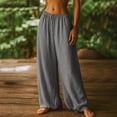 thumbnail image 1 of PNTUTB Women's Casual Solid Color Cotton Linen Breathable Elastic Waist Drawstring Loose Comfortable Wide Leg Pants, 1 of 6