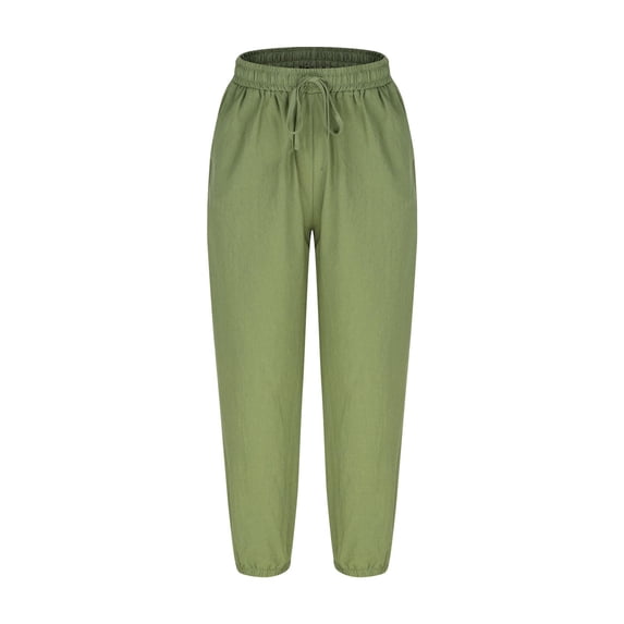 PNTUTB Women's Casual Solid Color Elastic Waist Drawstring Loose Comfortable Cuffed Pants with Pockets