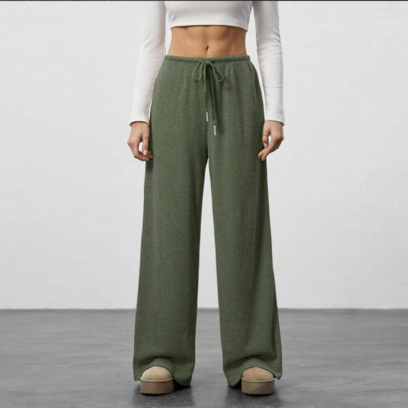 PNTUTB Women's Casual Solid Color Lightweight Drapey Elastic Waist Drawstring Relaxed Comfortable Wide Leg Pants
