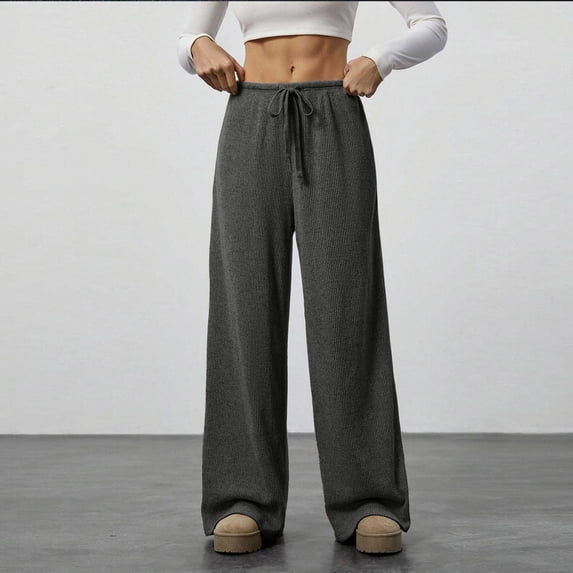 PNTUTB Women's Casual Solid Color Lightweight Drapey Elastic Waist Drawstring Relaxed Comfortable Wide Leg Pants