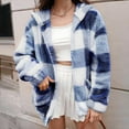 thumbnail image 1 of PNTUTB Women's Color-blocked Checkered Fleece Warm Long Sleeve Hooded Casual Cardigan Coat with Pocket, 1 of 6