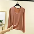 thumbnail image 1 of PNTUTB Women's Crew Neck Long Sleeve Tops Solid Color Fall Basic Comfort Pullover Undershirt, 1 of 6