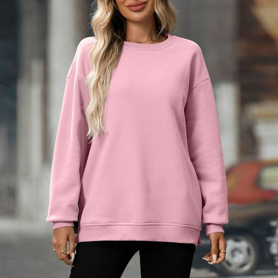 PNTUTB Women's Crew Neck Solid Color Fashionable Casual Long Sleeve Pullover Comfortable Sweatshirt