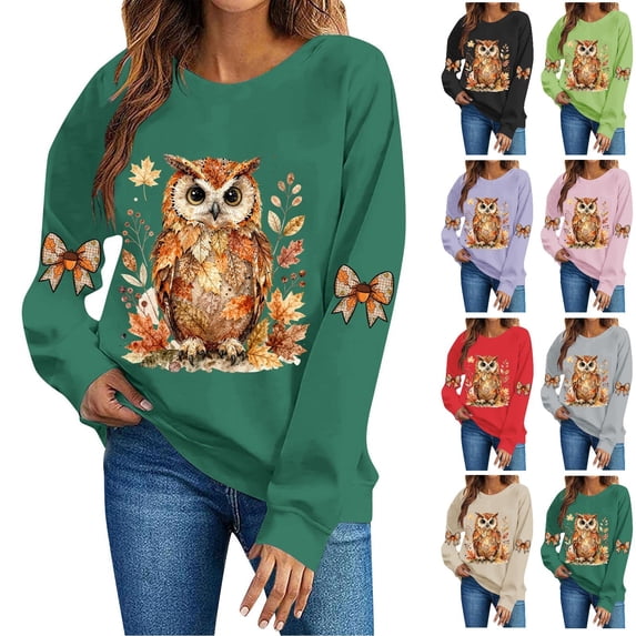 PNTUTB Women's Cute Graphic Print Sweatshirt Crew Neck Pullover Long Sleeve Top Thanksgiving Casual Loose Comfortable Daily Trendy Tops