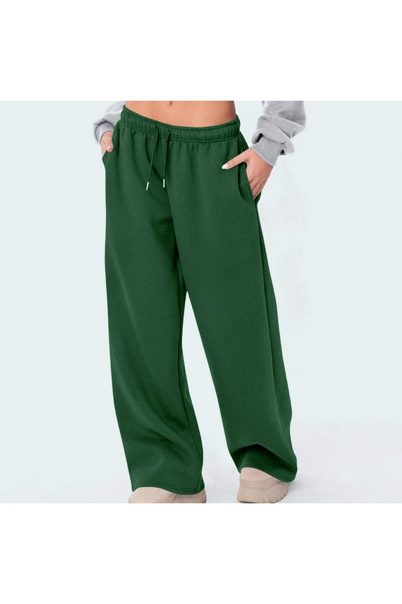 Women's Elastic Waistband Solid Color Trousers Casual Cuffed Hem Sport Long Pants with Multiple Pockets