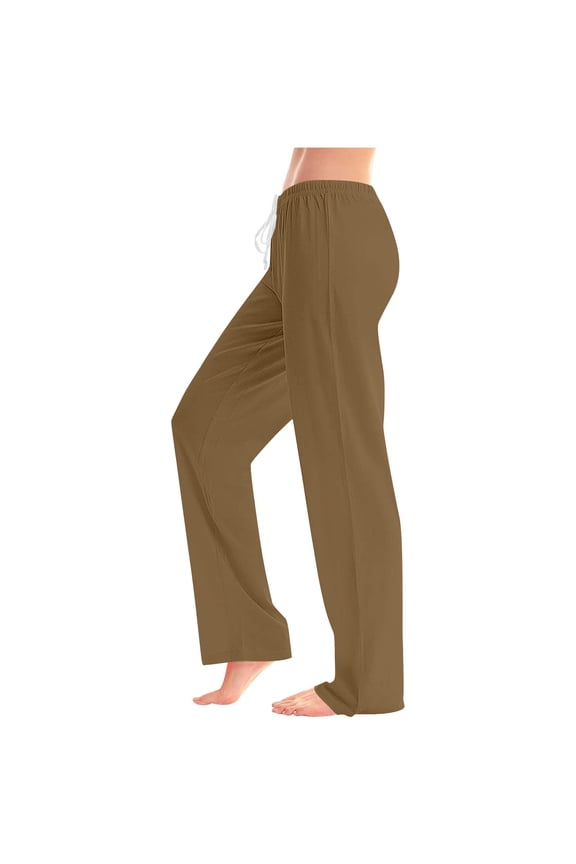 Women's Elastic Waistband Solid Color Trousers Casual Cuffed Hem Sport Long Pants with Multiple Pockets