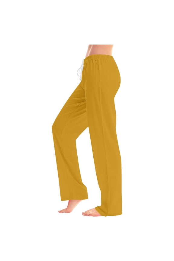Women's Elastic Waistband Solid Color Trousers Casual Cuffed Hem Sport Long Pants with Multiple Pockets