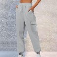 thumbnail image 1 of PNTUTB Women's Elastic Waistband Solid Color Trousers Casual Cuffed Hem Sport Long Pants with Multiple Pockets, 1 of 6