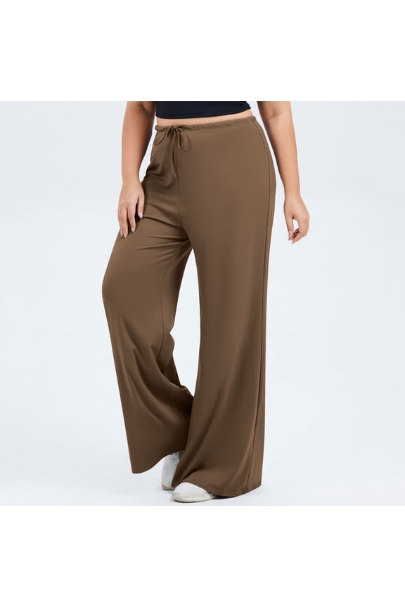 Women's Elastic Waistband Solid Color Trousers Casual Cuffed Hem Sport Long Pants with Multiple Pockets