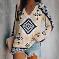 thumbnail image 1 of PNTUTB Women's Ethnic-Print V-Neck Long Sleeve Pullover Loose Fit Comfortable Casual Top, 1 of 5