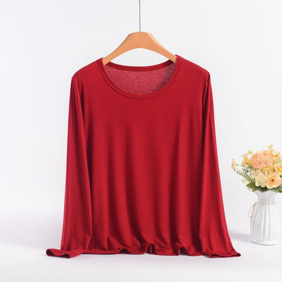 PNTUTB Women's Fall Basic Crew Neck Long Sleeve Tops Solid Color Comfort Pullover Undershirt