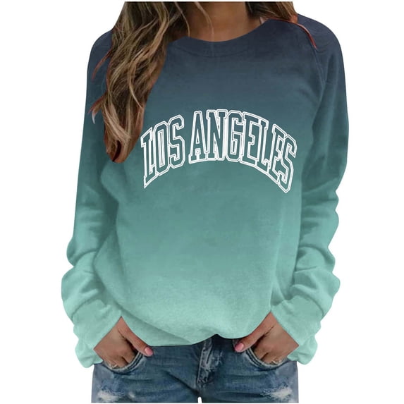 PNTUTB Women's Fall Winter Fashion Letters Print Casual Round Neck Loose Long Sleeve Sweatshirt