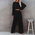 thumbnail image 1 of PNTUTB Women's Fashion 2 Piece Set Solid Color Long Sleeve Elastic Waistband Short Top Wide Leg Pants Casual Loose Lounge Set, 1 of 6