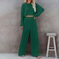 thumbnail image 1 of PNTUTB Women's Fashion 2 Piece Set Solid Color Long Sleeve Elastic Waistband Short Top Wide Leg Pants Casual Loose Lounge Set, 1 of 6