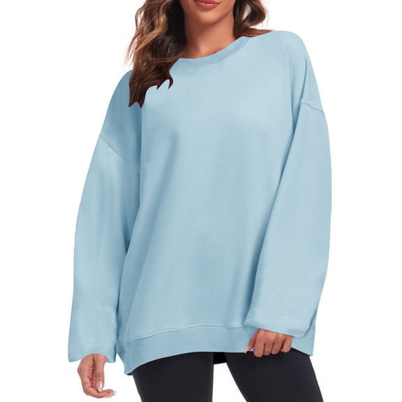 PNTUTB Women's Fashion Casual Oversized Solid Color Crew Neck Long Sleeve Pullover Comfortable Sweatshirt