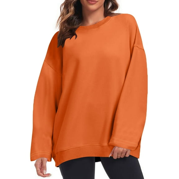 PNTUTB Women's Fashion Casual Oversized Solid Color Crew Neck Long Sleeve Pullover Comfortable Sweatshirt