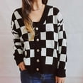 thumbnail image 1 of PNTUTB Women's Fashion Checkered Knit Cardigan Sweater Casual Long Sleeve Button Pockets Fall Loose Outwear, 1 of 6