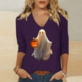 thumbnail image 1 of PNTUTB Women's Fashion Comfortable Halloween Printed 3/4 Sleeve V Neck Casual Basic Tops Blouse, 1 of 6