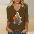 thumbnail image 1 of PNTUTB Women's Fashion Comfortable Halloween Printed 3/4 Sleeve V Neck Casual Basic Tops Blouse, 1 of 6