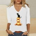thumbnail image 1 of PNTUTB Women's Fashion Halloween Casual Cute Tops Basic Top Printed 3/4 Sleeve V Neck Blouse, 1 of 6