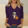 thumbnail image 1 of PNTUTB Women's Fashion Halloween Printed 3/4 Sleeve Tops V Neck Blouse Basic Tees Clothes Trendy, 1 of 6