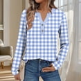 thumbnail image 1 of PNTUTB Women's Fashion Plaid V-Neck Button-Up Pullover Top Casual Comfort Long Sleeve Blouse, 1 of 6