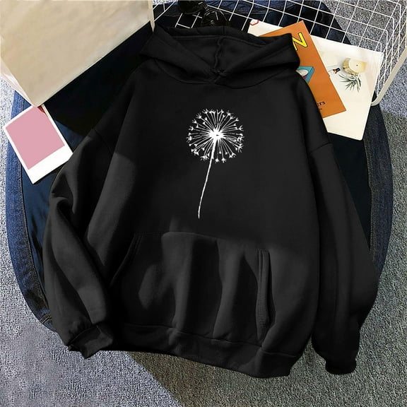 PNTUTB Women's Fashion Print Long Sleeve Casual Drawstring Hoodies Pullover Sweatshirts with Kangaroo Pocket
