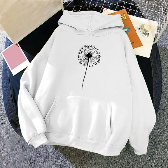 PNTUTB Women's Fashion Print Long Sleeve Casual Drawstring Hoodies Pullover Sweatshirts with Kangaroo Pocket