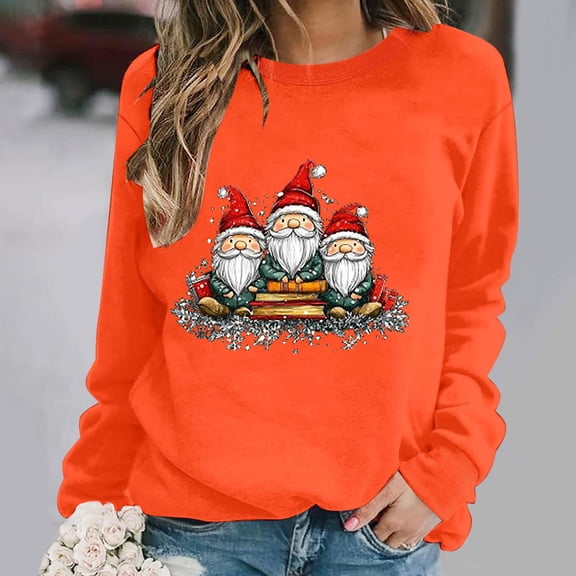 PNTUTB Women's Fashion Santa Claus Pattern Print Casual Crewneck Long Sleeve Loose Pullover Hoodless Sweatshirt