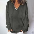 thumbnail image 1 of PNTUTB Women's Fashion Solid Color Casual Oversized V-Neck Long Sleeve Basic Versatile Knit Top, 1 of 6