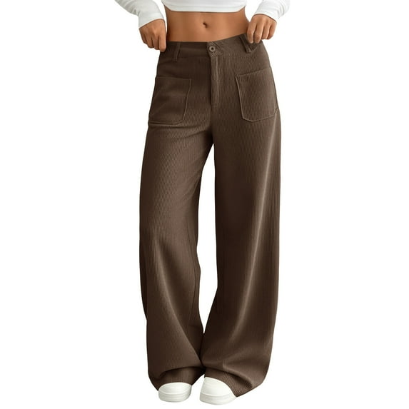 PNTUTB Women's Fashion Solid Color Corduroy Button Fly Zipper Casual Relaxed Comfortable Pants with Pockets