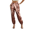 thumbnail image 1 of PNTUTB Women's Fashion Solid Color Glossy Elastic Waist Casual Comfortable Cuffed Pants with Pockets, 1 of 6