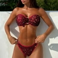 thumbnail image 1 of PNTUTB Women's Fashion Solid Color Sequin Bandeau High Waisted Bikini Two Piece Swimsuit Set, 1 of 6