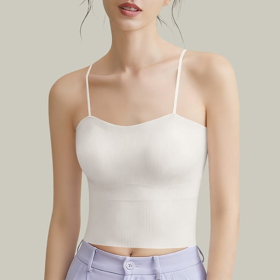 PNTUTB Women's Fashion Solid-Color Spaghetti-Strap Top with Ribbed Texture and Built-in Padding,A Casual Versatile Tank Top