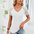 thumbnail image 1 of PNTUTB Women's Fashion Solid Color V Neck Short Sleeve Shoulder Cutout Casual Loose Pullover Tops, 1 of 6