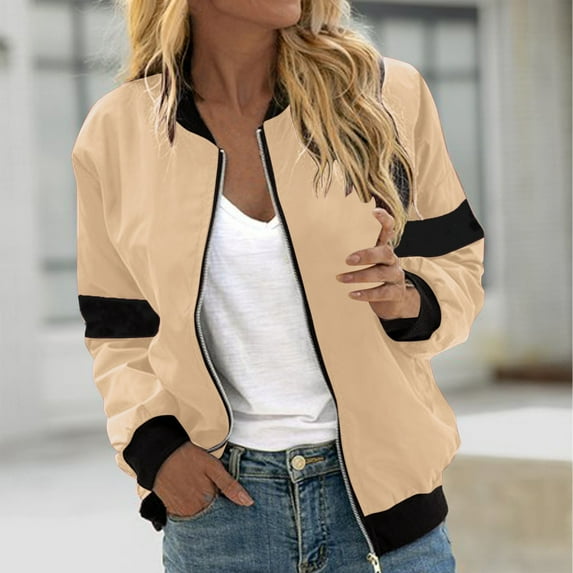 PNTUTB Long Sleeve for Women Fashion Solid Color Zipper Pocket Comfortable Jacket