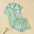 thumbnail image 1 of PNTUTB Women's Fashion Striped Casual Short Sleeve Collared Top with Elastic Waist Shorts Comfortable Pajama Set, 1 of 6
