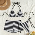 thumbnail image 1 of PNTUTB Women's Fashion Striped Deep V Neck Tie Side Briefs Bikini Three Piece Swimsuit Set, 1 of 6