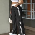 thumbnail image 1 of PNTUTB Women's Fashion Striped Patchwork High Waisted Relaxed Comfortable Straight Leg Pants with Multiple Pockets, 1 of 6